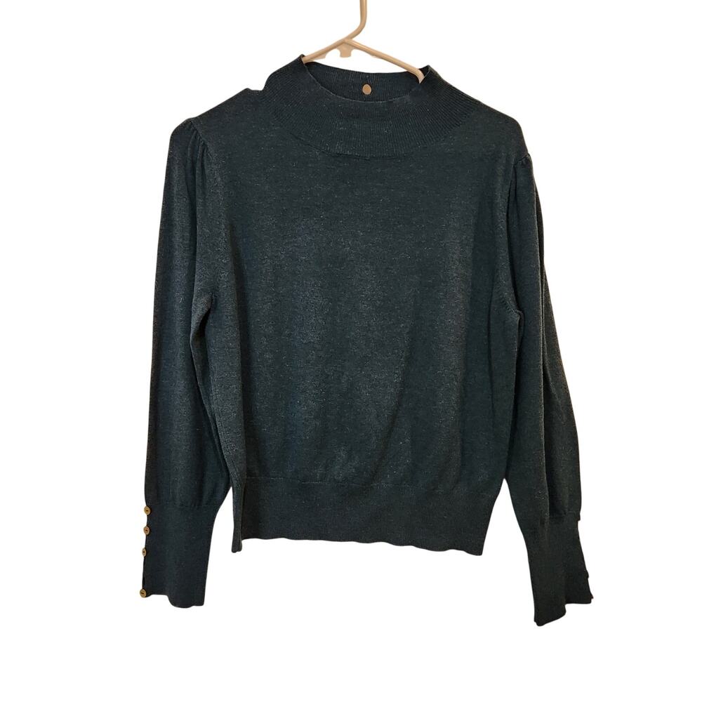 Molly Bracken Navy Blue Casual Long Sleeve Pullover Mock Neck Sweater Large